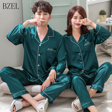 BZEL Couple Pajama Set Silk Satin Pijamas Long Sleeve Sleepwear His-and-her Home Suit Pyjama For Lover Man Woman Lovers' Clothes 2024 - buy cheap