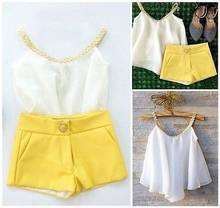 2016 Hot sale Girls Baby Kids Clothes Chiffon Top Shirt+ Yellow Pants Shorts Summer Outfits set 2024 - buy cheap