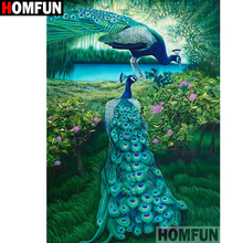 Homfun pintura completa de diamante/quadrado redondo 5d diy, "animal pavão", bordado de diamante, ponto cruz, decoração de casa a20236 2024 - compre barato