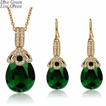 romantic gold color water drop crystal pendant necklace earrings jewelry sets 2 in set green corn design women set 99881 2024 - buy cheap