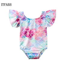 Summer new Cute Toddler Kids Baby Girls ruffles sleeve Mermaid Scale printed one-piece Swimsuit Bikini Beachwear bathing suit 2024 - buy cheap