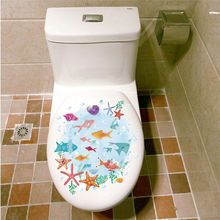 Красочные Подводные настенные наклейки для туалета, окна для ванной, домашний декор, настенные художественные наклейки на стену в виде животных 2024 - купить недорого