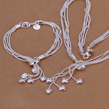 Silver color refined luxury popular cordate pendants necklace bracelet two piece hot selling wedding jewelry S009 2024 - buy cheap