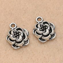 Pingente de pingente de flor banhado a prata tibetana, pingente de pulseira, colar, joias, acessórios de confecção faça você mesmo 15x12mm com 10 peças 2024 - compre barato