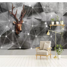 Personalizado mural papel de parede nordic 3d geometria sólida triângulo alce linha tv fundo da 2024 - compre barato