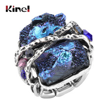 Kinel Natural Stone Ring Vintage Jewelry Antique Silver Color Unique Punk Rock Crystal Stretch Ring Wholesale Dropshipping 2024 - buy cheap