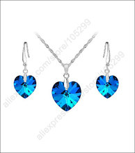 Conjunto de joias de cristal feminino, conjunto de joias com pingente de coração azul, de prata, zircônia cúbica, romântica, para presente 2024 - compre barato