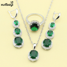 XUTAAYI Fashion  Silver colorcolor Jewelry Sets Green Stones White CZ Necklace Rings Earrings Wedding Jewelry For Women 2024 - buy cheap