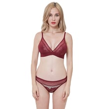 Embroidery Flower Ultra thin Transparent Bra Set of Underwear Women Sexy Bralette Deep V Wireless Mesh Lingerie 2024 - buy cheap