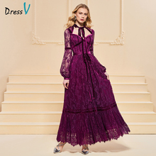 Dressv evening dress a line elegant button lace sashes long sleeves ankle-length wedding party formal dress evening dresses 2024 - buy cheap