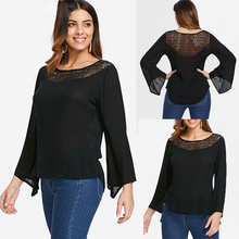 Camiseta holgada negra de manga larga para mujer, blusa informal, ropa de talla grande, 2018 2024 - compra barato