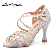 Ladingwu-zapatos de baile latino con diamantes de imitación para mujer, calzado de salón, perla, tacón alto, Software de Vals, gran oferta, plata y azul 2024 - compra barato