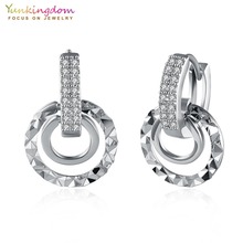 Yunkingdom Geometric Double Round Design Hoop Earrings for Womens and Girls White Cubic Zirconia Fashion Jewelry 2024 - buy cheap