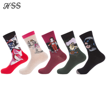 HSS Brand 5Pairs Men's Cotton Happy Socks Funny Combed Colorful Multi Pattern Long Sock Skateboard Casual Socks for Men Big Size 2024 - buy cheap