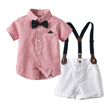 SAGACE/Костюм Джентльмена для маленьких мальчиков Комплекты из 3 предметов футболка с галстуком-бабочкой для джентльмена топы + шорты, комбинезоны, наряды одежда джентльмена для маленьких мальчиков 2024 - купить недорого