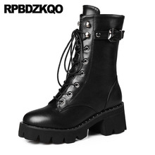 Motorcycle Combat 10 Military Chunky Winter Women Biker Big Size High Heel British Front Lace Up Casual Ankle Boots Autumn Shoes 2024 - buy cheap