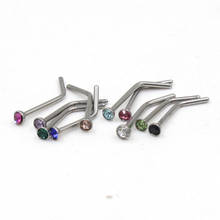 10pcs mix colors stainless steel crystal rhinestone nose studs L Shape hooks bar body piercing jewelry for women free shipping 2024 - buy cheap