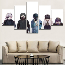 Cuadro de pared de pintura en lienzo Modular, póster de personaje de Anime Tokyo Ghoul para dormitorio, sala de estar, marco de decoración artística de pared, 5 paneles 2024 - compra barato