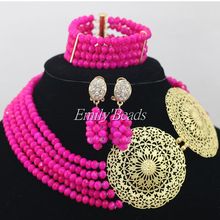 Novidade, conjunto de joias com miçangas africanas para casamento, moda nigeriana, colar com pulseira formato de cristal rosa, frete grátis, amj734 2024 - compre barato