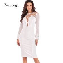 Ziamonga Woman Sexy Casual Style Dresses O-Neck Long Sleeve Knee Length Lace Dress Female Clothes Women Hip Package Dresses New 2024 - buy cheap