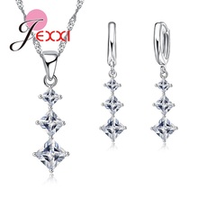 Conjunto de joyería de plata de ley 925, diseño de rombos de cristal CZ, conjunto de collar nupcial y pendientes, regalos de boda románticos al por mayor 2024 - compra barato