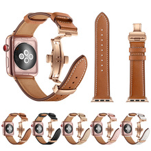 Pulseira de Couro de alta qualidade para A Apple Série Relógio 4 44mm 40mm Rosa de ouro Borboleta fecho pulseira Strap para iWatch 3/2/42mm 38mm 2024 - compre barato