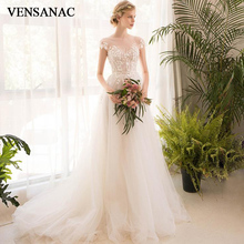 VENSANAC Illusion O Neck Lace Appliques A Line Tulle Wedding Dresses Short Cap Sleeve Sweep Train Bridal Gowns 2024 - buy cheap