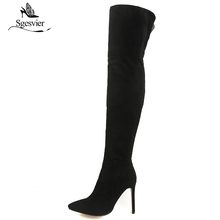 Sgesger botas femininas estilo stiletto, botas longas com salto alto e zíper, sexy, slim sobre o joelho, tamanhos 32 a 46, ox962 2024 - compre barato