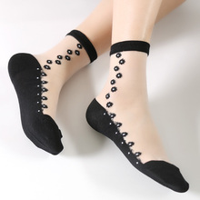 Conjunto de 2 pares de calcetines cortos de Jacquard para Mujer, calcetín largo, transparente, delgado, con flores pequeñas, para verano 2024 - compra barato
