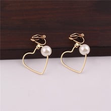 Grace Jun Hot Sale Simulated Pearl Peach Heart Clip on Earrings No Pierced for Girl Party Fashion Luxury Ear Clip Korea Style 2024 - buy cheap