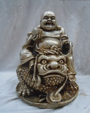 China silver carved luck Spittor happy buddha Great-bellied Maitreya statue 2024 - buy cheap
