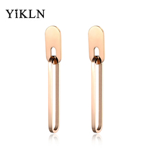 YiKLN длинные серьги из нержавеющей стали для женщин, розовое золото, геометрическая форма, ювелирное изделие, гипербола, панк, хип-хоп, модный подарок YE18097 2024 - купить недорого