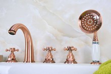 Antique Red Copper Brass Deck 5 Holes Bathtub Mixer Faucet Handheld Shower Widespread Bathroom Faucet Set Basin Water Tap atf240 2024 - buy cheap