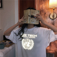 Camiseta con estampado de letras reflectantes para mujer, remera holgada de moda Harajuku coreana, Tops Punk sexys de bloque para mujer 2024 - compra barato