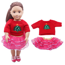 Ropa de muñeca roja de Navidad, jersey de árbol + Accesorios Para falda roja rosa para niña de 18 pulgadas y muñeca de 43 cm, c298 2024 - compra barato
