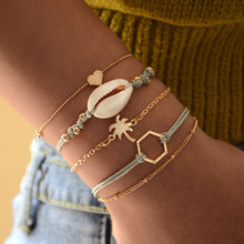 5 Pcs/Set Rope Chain Shell Bracelet Bangles for Women Love Heart Hexagon Charm Bracelet Girls DIY Handmade Braclet Jewelry 2019 2024 - buy cheap