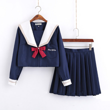 2019 nova Japonês uniformes escolares marinheiro tops + tie + saia estilo Navy Estudantes roupas para a Menina Plus Size Lala roupa de Cheerleader 2024 - compre barato