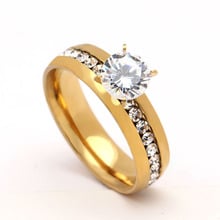 Anéis de aço inoxidável com cz 5 tamanhos, moderno anel de aço para mulheres, casamento, noivado, ouro & cor de prata, joias de anéis 2024 - compre barato