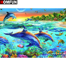 HOMFUN-pintura de diamante redondo/cuadrado completa, cuadro artesanal 5D, "Animal dolphin", bordado 3D, punto de cruz, decoración para el hogar, regalo A17338 2024 - compra barato