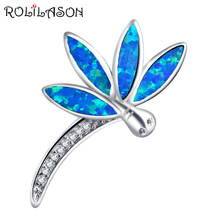 ROLILASON Animal Dragonfly Fantastic desgin for women Blue Fire Opal Silver Stamped fashion jewelry Necklace Pendants OP809 2024 - buy cheap