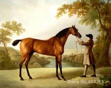 Pintura a óleo clássica de paisagem, cavalo-racehorse mantido pelo noivo em um extensivo george stubbs, feito à mão de alta qualidade 2024 - compre barato