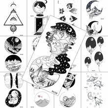 Tatuajes Temporales geométricos de bosque de montaña, pegatina de tatuaje de galaxia negra realista para adultos, tatuajes de brazo de arte corporal, papel 2024 - compra barato