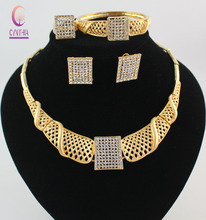 Conjuntos de jóias de fantasia africano feminino ouro/s banhado a cristal strass casamento nupcial colar pulseira brincos anel conjunto de jóias 2024 - compre barato