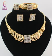 Conjunto de joyas africanas para mujer, joyería chapada en oro/S, diamantes de imitación de cristal, collar de novia, brazalete, pendientes, anillo, conjunto de joyería 2024 - compra barato