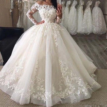 Long Sleeves Vestido De Noiva Muslim Wedding Dresses Ball Gown Boat Neck Tulle Lace Boho Dubai Arabic Wedding Gown Bridal 2024 - buy cheap