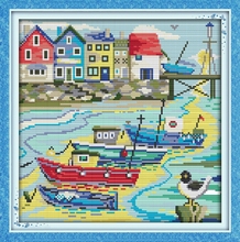 Needlework, Set for Embroidery cross stitch kit,love harbor boat scenic pattern cross stitch Painting for wall decoration gift 2024 - buy cheap
