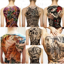 Большие тату на всю заднюю сторону, большие тату-наклейки с изображением рыбы, волка, тигра, дракона, водонепроницаемые, временная вспышка, тату для мужчин и женщин 2024 - купить недорого