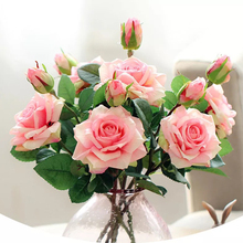 Rosas artificiales de tacto Real de 2 cabezas para decoración de boda, Fiesta en casa, rosas de seda, ramas de rosas artificiales 2024 - compra barato