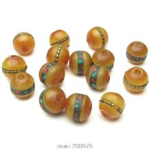 TSB0325 Tibetan Simulent Beeswax Rosary loose bead 8mm10mm Nepal Handmade inlaid metal silks Apple beads 10 beads lot 2024 - buy cheap