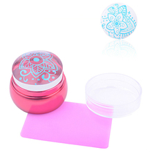 Штамп силиконовый прозрачный розовый с крышкой для дизайна ногтей, 3,6 см, 2 шт./компл. + скребок, инструмент для легкой чистки ногтей 2024 - купить недорого